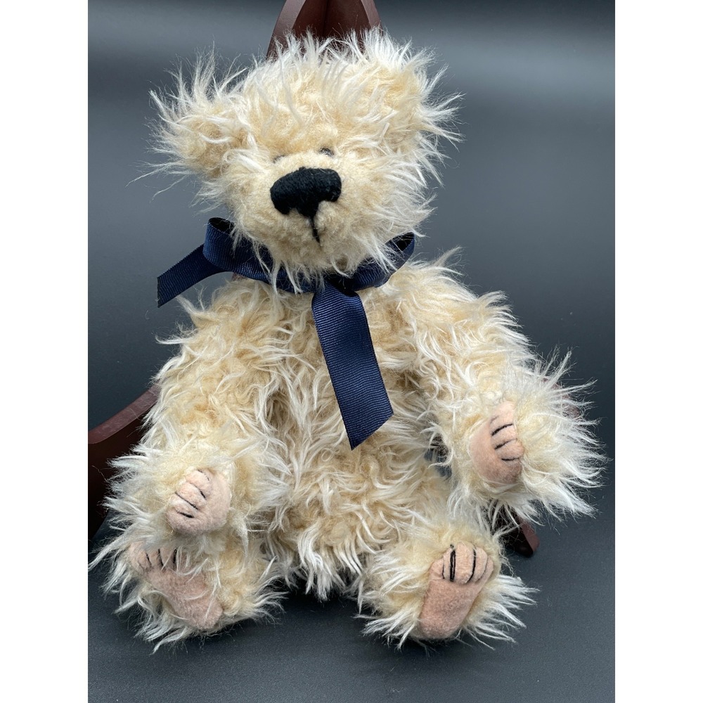 Vintage Kel-Toy Tan Teddy Bear Jointed 10.5" Blue Bow